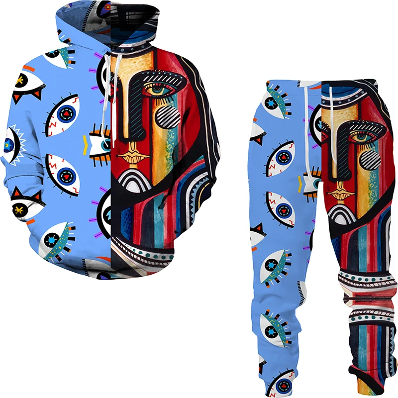

Two Piece Set Casual Tracksuit Men Autumn Winter Sets Oversized 3D Pattern Hoodie Long Sleeve Sweatshirt Sport Pants