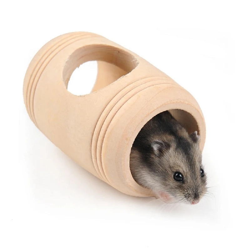 

Hamster House Wooden Barrel - Three Hole Design - Natural Wooden Hamster Toys - Rest and Play Chew Toy