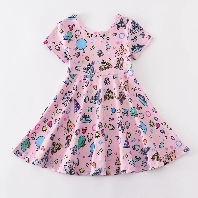 

Girlymax Summer Baby Girls Milk Silk Floral Print Twirl Dress Knee Length Kids Clothing Short Sleeveless