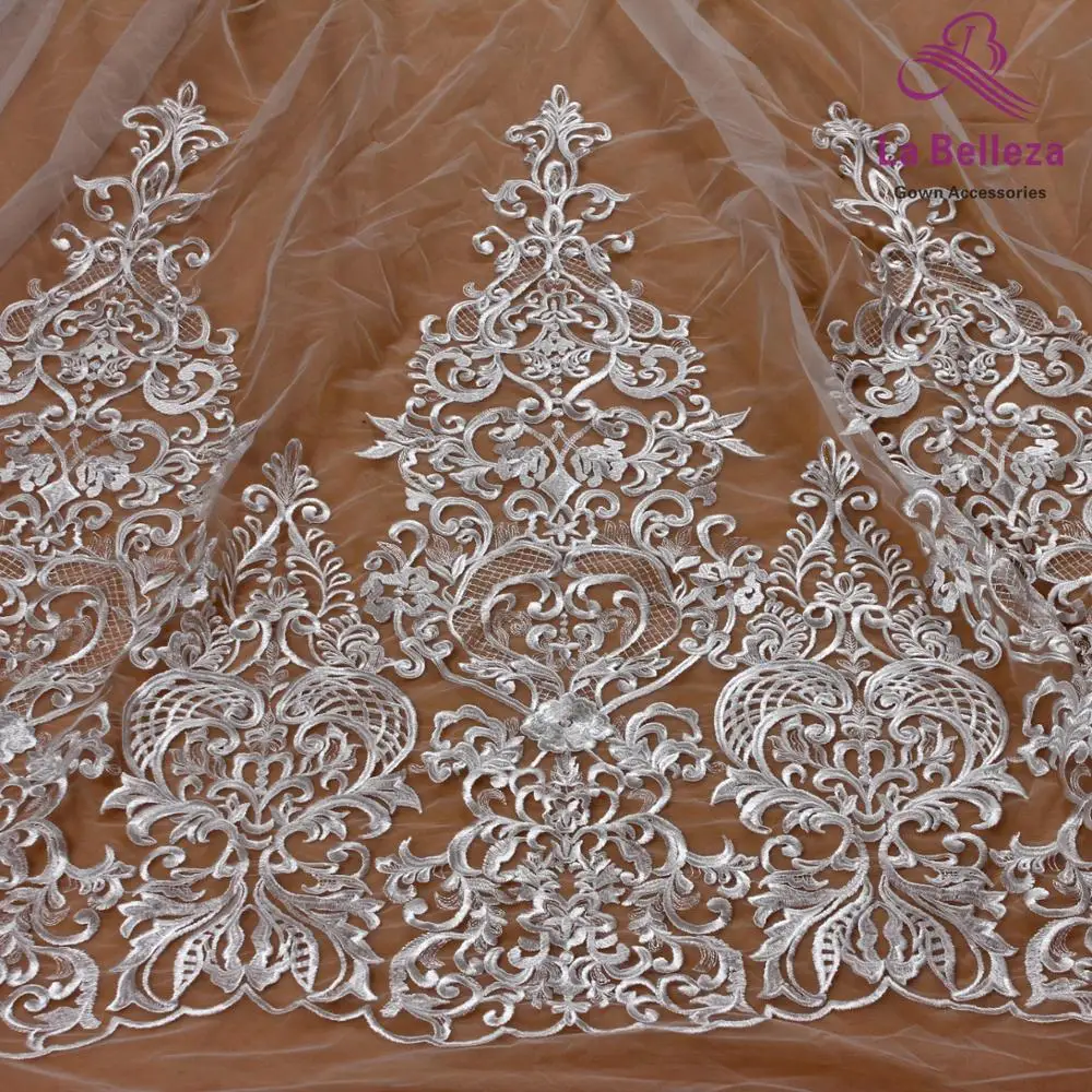 La Belleza  75cm width off white Bilateral Beaded sequins lace trim gorgeous lace trim for bridal accessories 1 yard