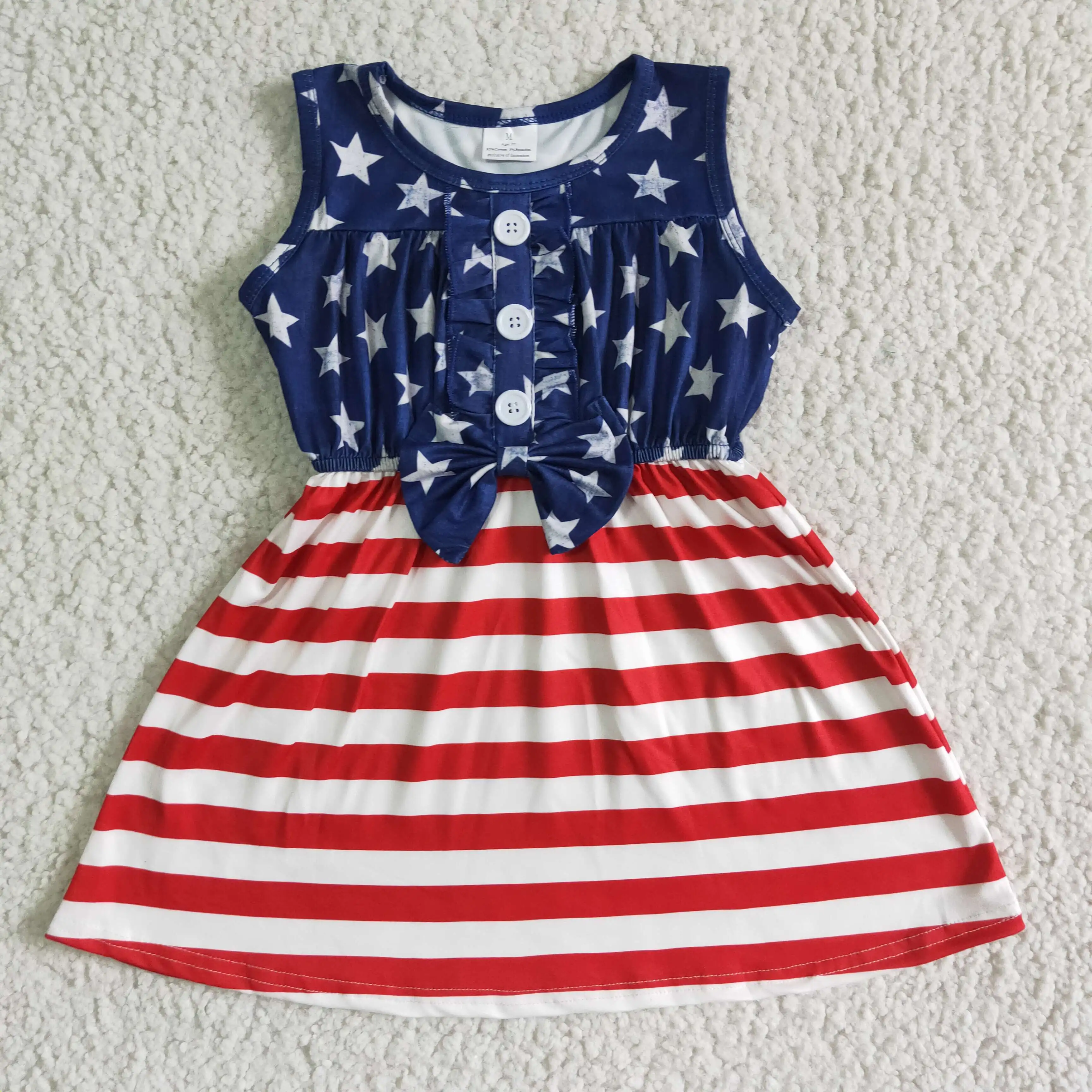 

Toddlers clothing national day July 4th sleeveless blue star with buttons baby girl's clothes dress for girls