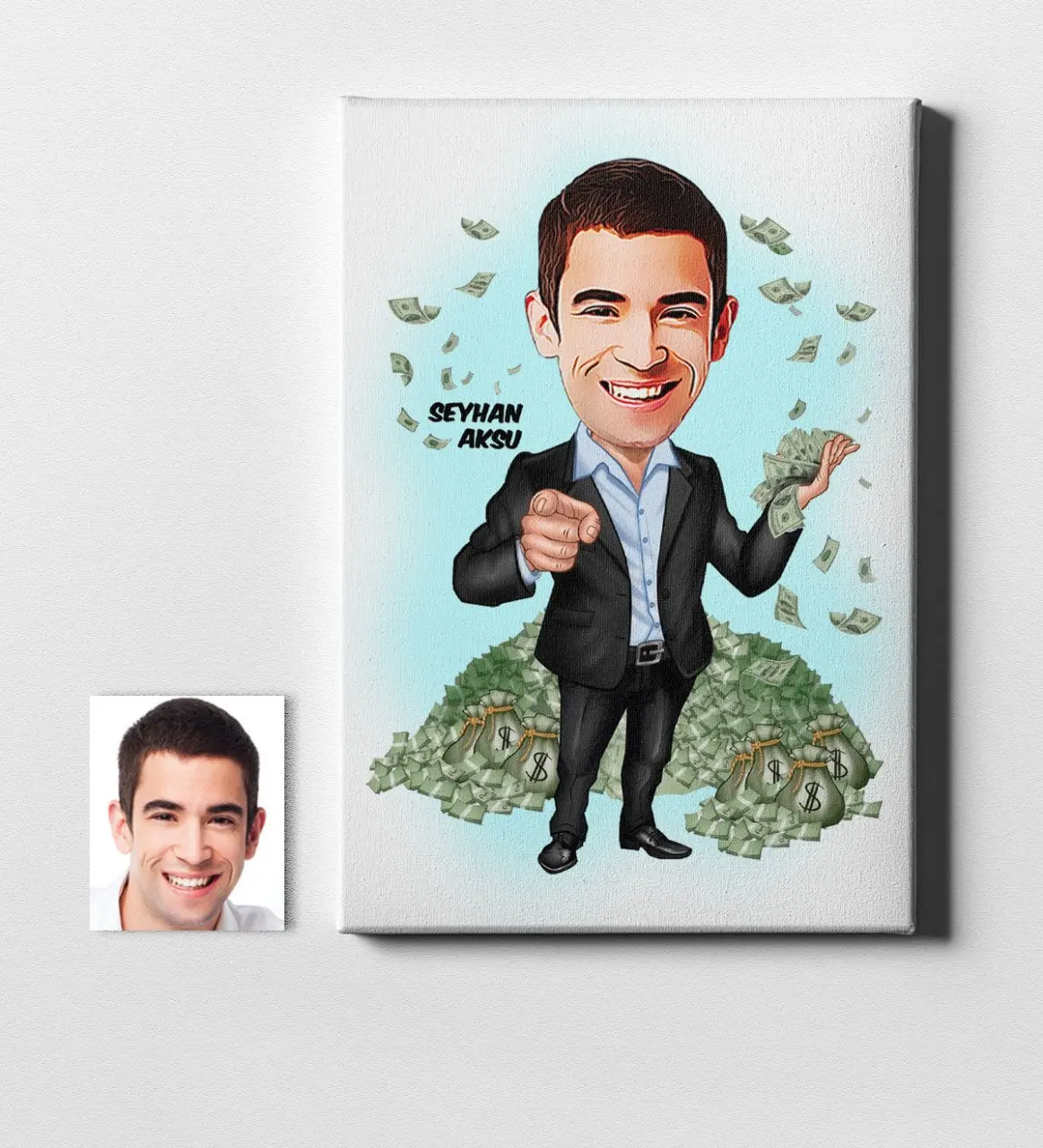 

Personalized Mr Banker Cartoon Canvas Table (50x70 cm.) 2 Special Design Souvenir Beautiful Memories Friends Lovers Gift