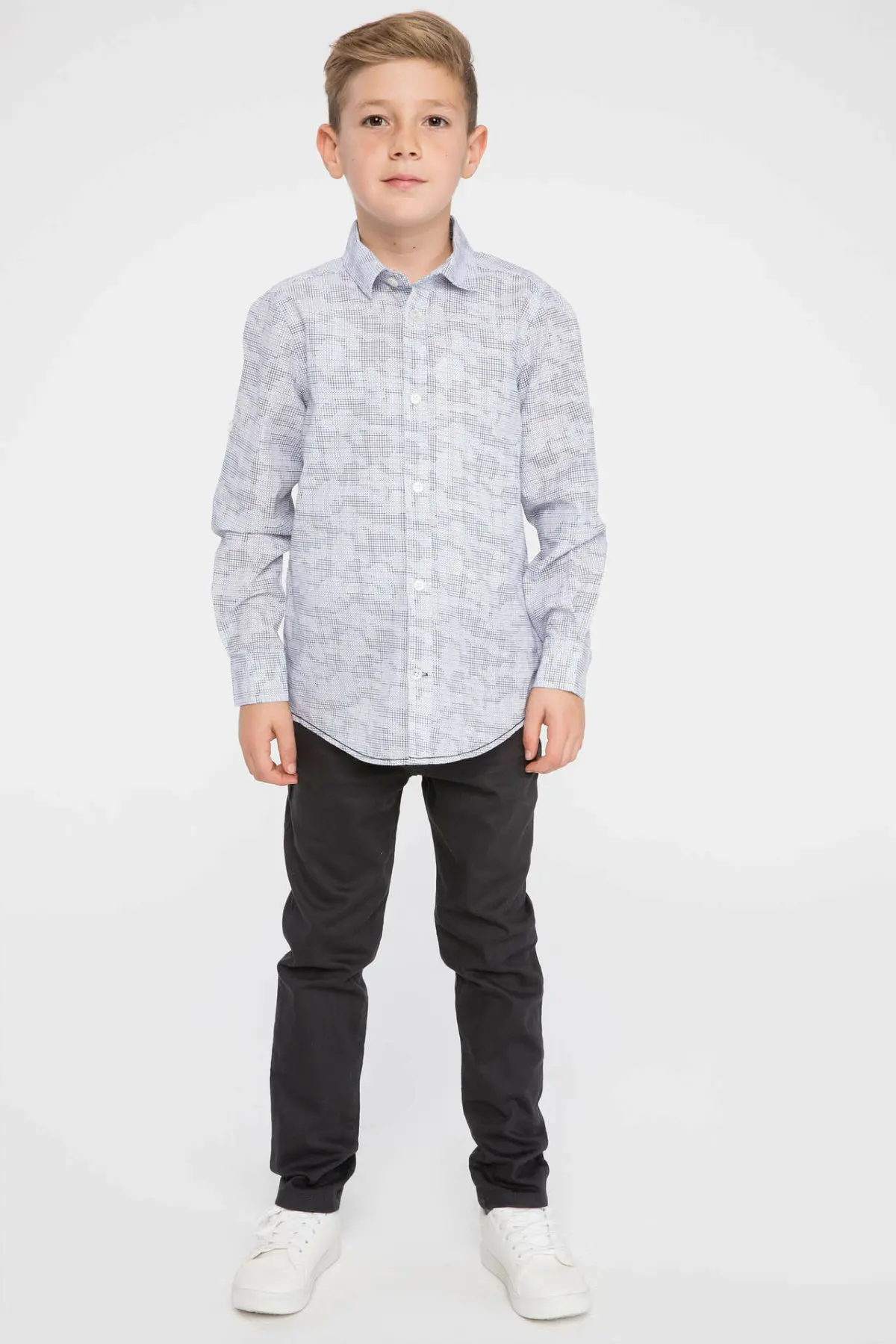 DeFacto/Модная рубашка с длинными рукавами и отворотом для мальчиков детские
