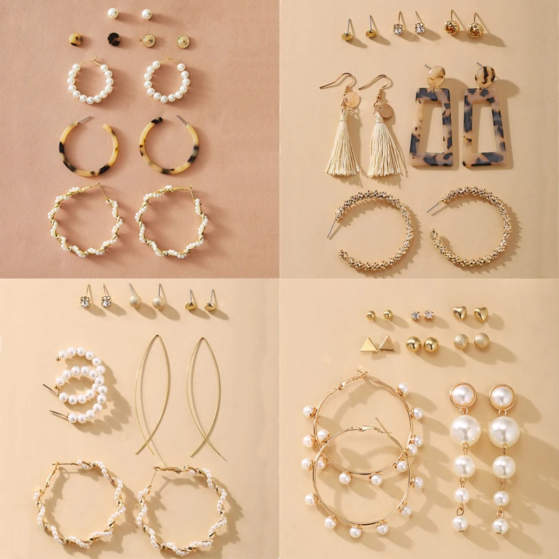 

Simple Plain Gold Color Metal Pearl Hoop Earrings Fashion Big Circle Hoops Statement Earrings for Women Party Jewelry