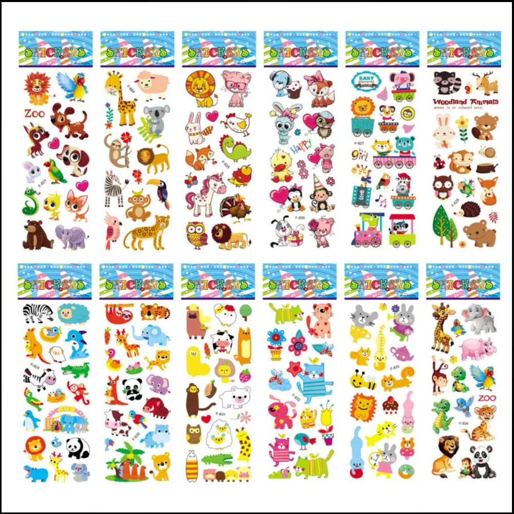 12 листов/упаковка детские наклейки объемные Мультяшные для скрапбукинга с
