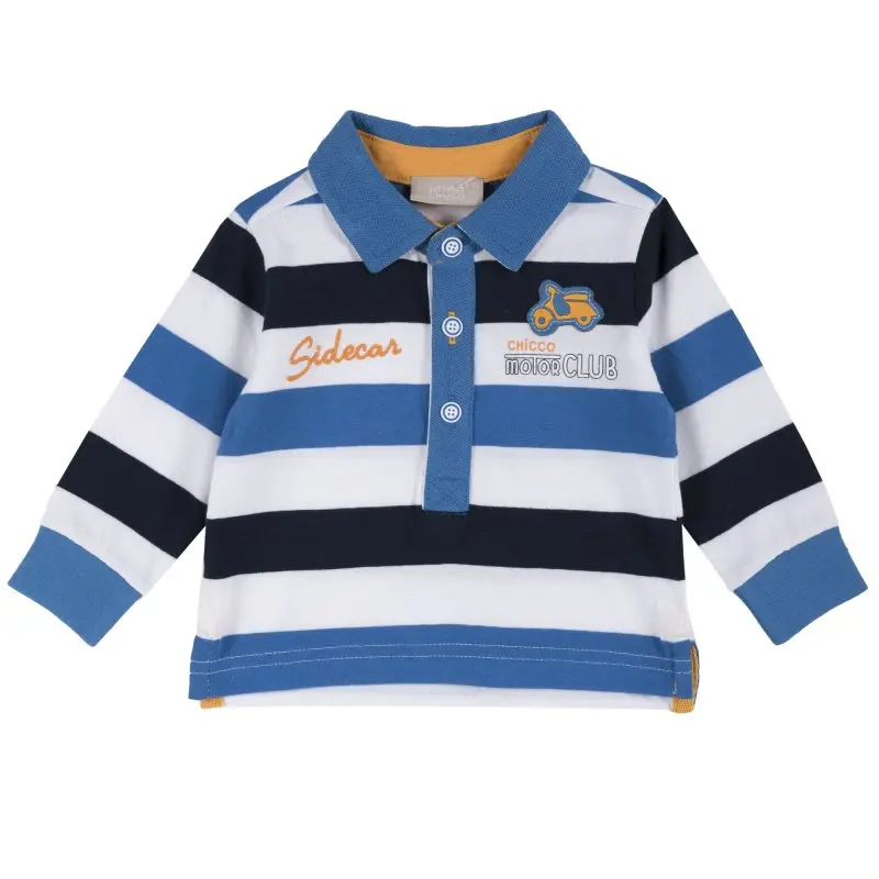 Longsleeve polo Chicco 080 white blue and black stripe|Тройники| |