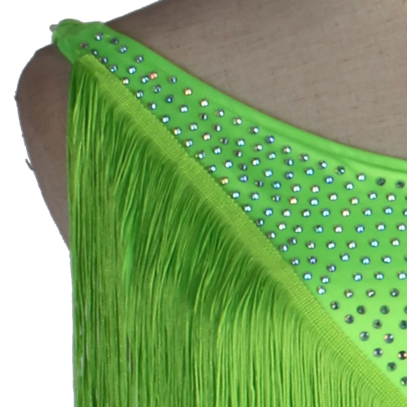 Неоновое зеленое платье для латинских танцев ча-ча танго стразы костюм сцены с