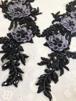 1 pair black 3d flower rhinestone lace patch stunning prom dress accents beaded applique for evening dress dance costumes
