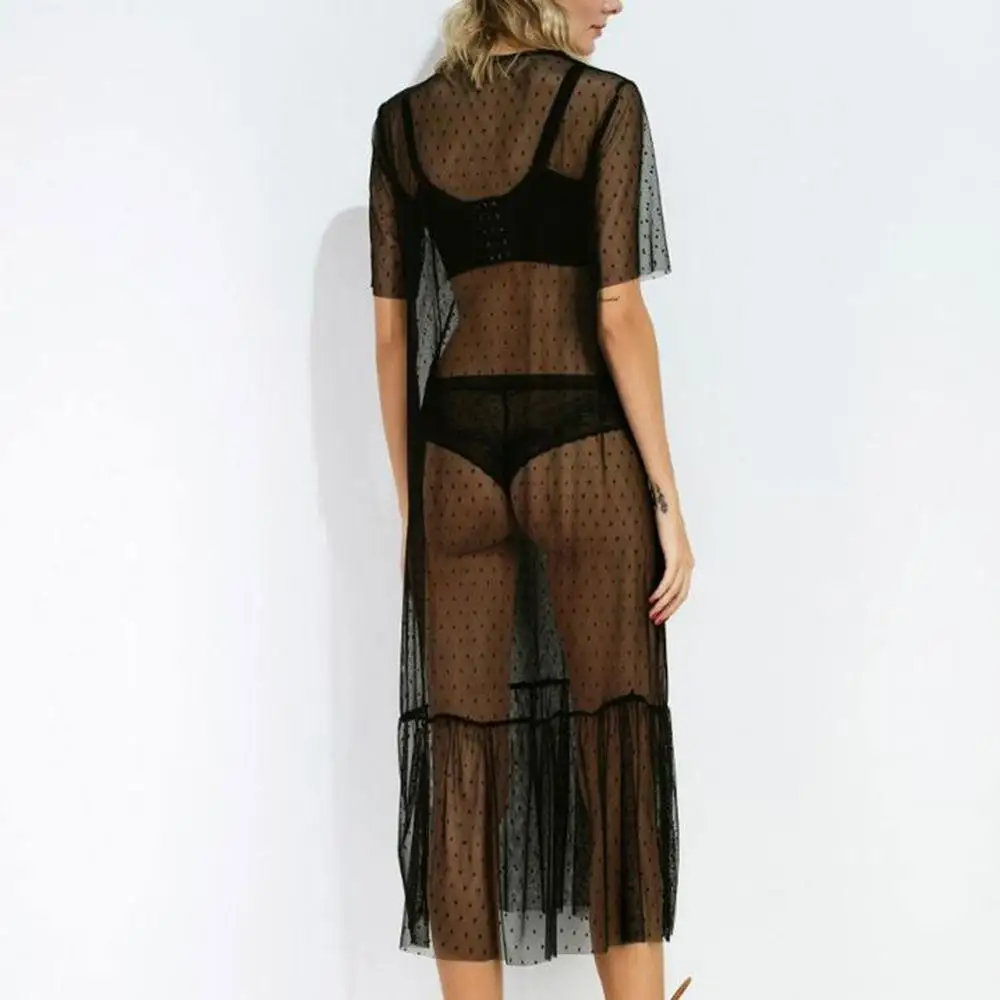 Женское Сетчатое сексуальное прозрачное платье миди с коротким рукавом