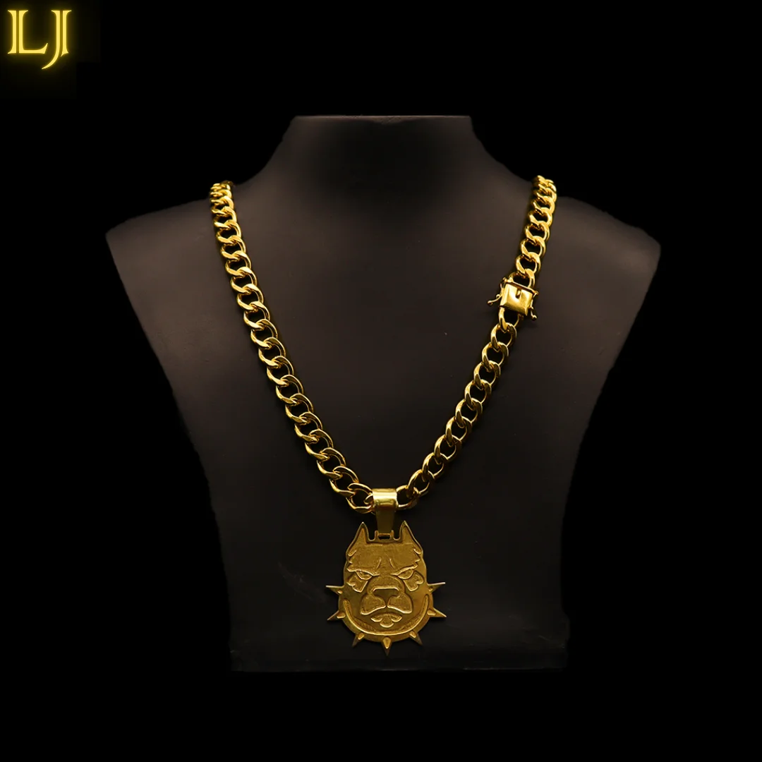 

10MM Pitbull Grumet Chain Set + Old Coin Big Pitbull Pendant®(Nordic Gold) Eternal in Color Guarantee!