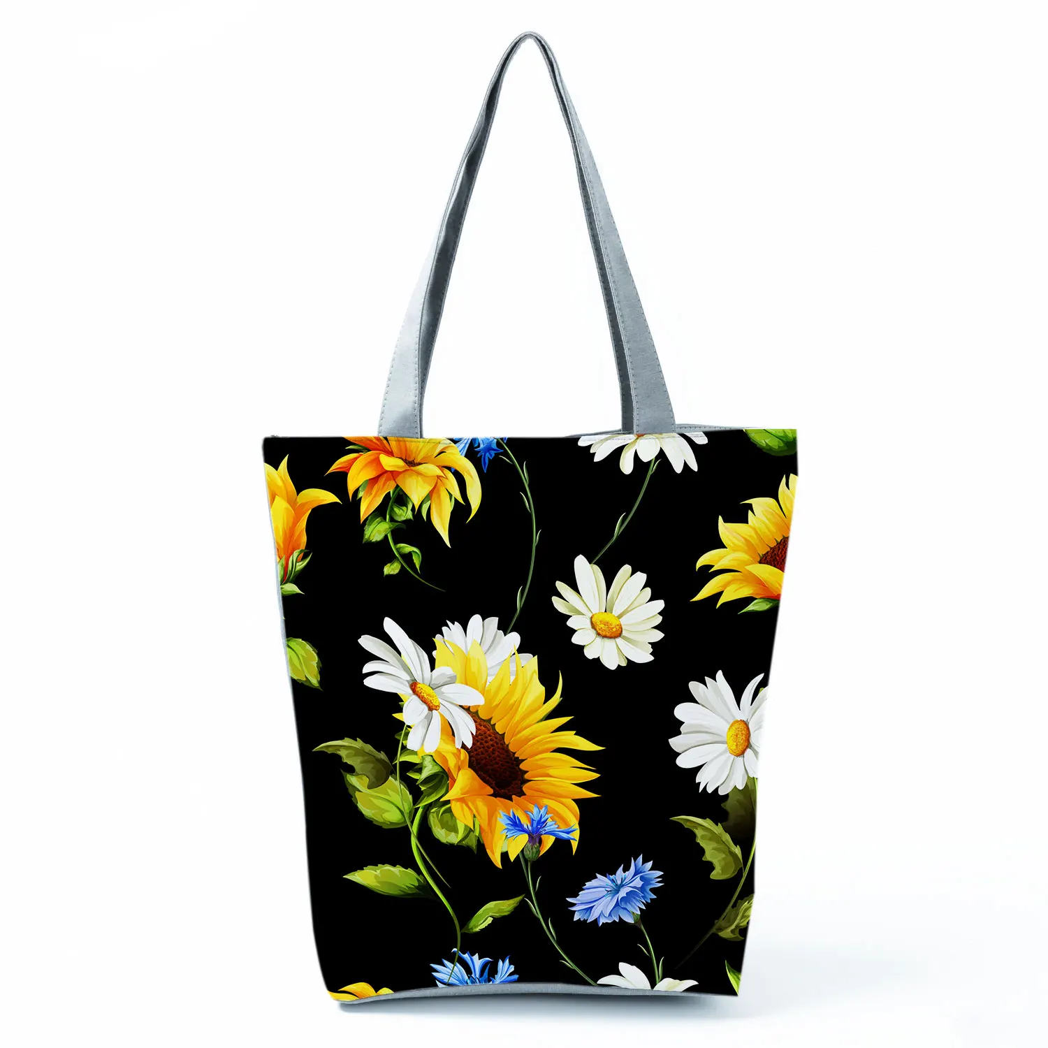 

Sunflower Print Black Handbags for Women All-Match Eco Friendly Shoulder Bag High Capacity Portable Practical Women's Casual Bag