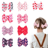 2pcsset printed hairbows love shape hairclips classic bow hairpin boutique barrettes cute baby girls party hair accessories