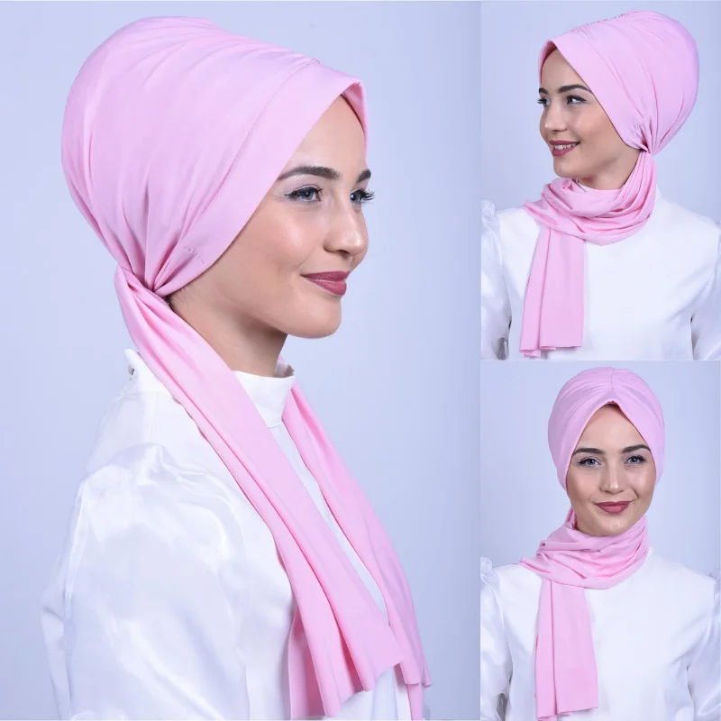 Muslim Women Cotton Bandana Hat Shawl Headwrap Head Scarf Ready To Wear Under Hijab Bonnet Elegant Solid Color Cancer Chemo Cap