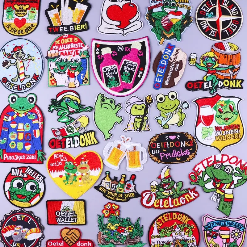 

Oeteldonk Embleem Full Embroidered Patches For Clothing DIY Frog Carnival Netherland Iron On Patches On Clothes Stripe Stickers