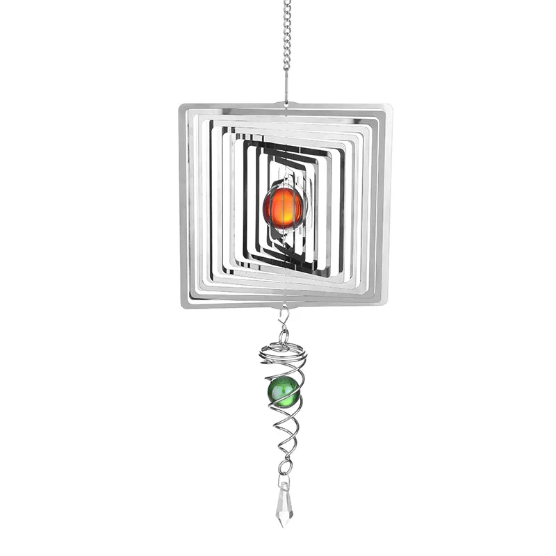 Square Strongwell Нержавеющая сталь зеркало, Кристалл мяч стерео вращающийся ветряной колокольчик с украшением в форме Открытый Сад мотор колокольчиков подарки - Цвет: Square