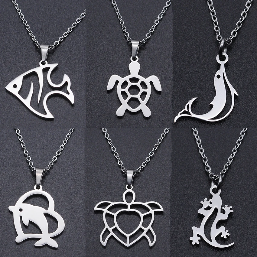 

Stainless Steel Necklace Cute Turtle Dolphin Lizard Pendant Necklaces For Women Charm Choker Birthday Party Fashion Jewelry Gift
