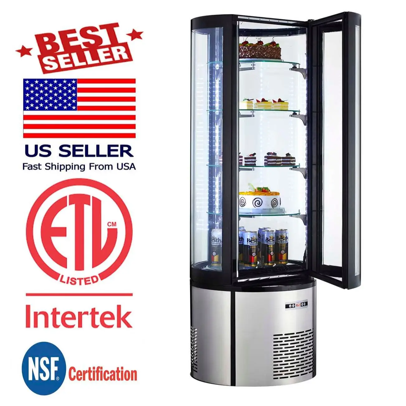 

NSF ETL NEW Commercial 29" x 66" Round Curved Refrigerator Cooler Display Cooler Model ARC400R