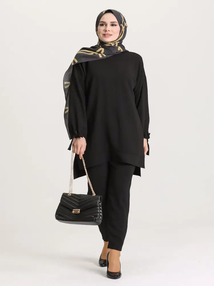 

Wheel Handle Double Team Tunic Pants Two-Piece Sets Women's Long Sleeve plenty Leg High Waist Fashion Muslim Turkey New Season