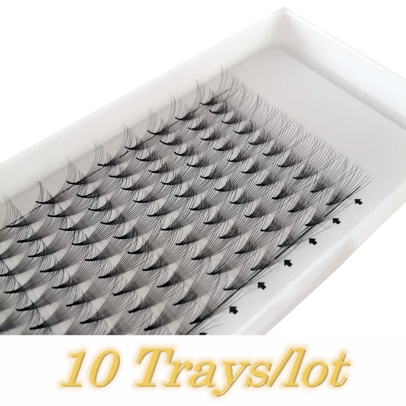 Eyelashes Extensions 10D Premade Fans Lashes Wholesale 10 Trays 0.07mm C/D Pointy Stem Russian Volume Lash Extension