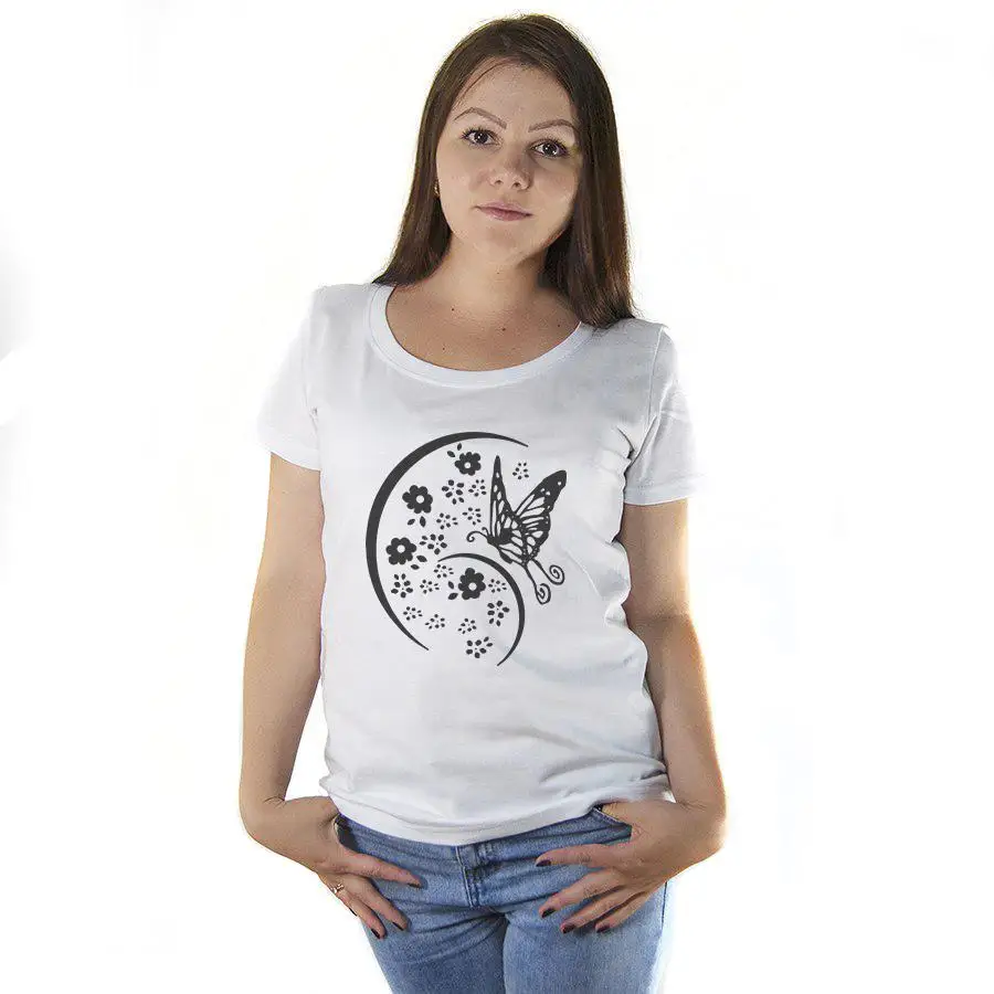 Футболка женская принт Бабочка в цветах 100% хлопок короткий рукав.Круглый ворот