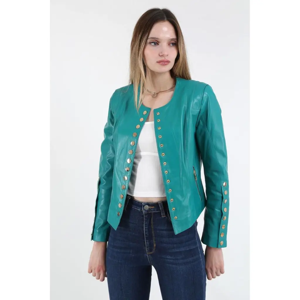 Women Leather Jacket Genuine Real Leather Jacket leather Coat lambskin coat Female Jacket Genuine Leather Women's Turquois Coat