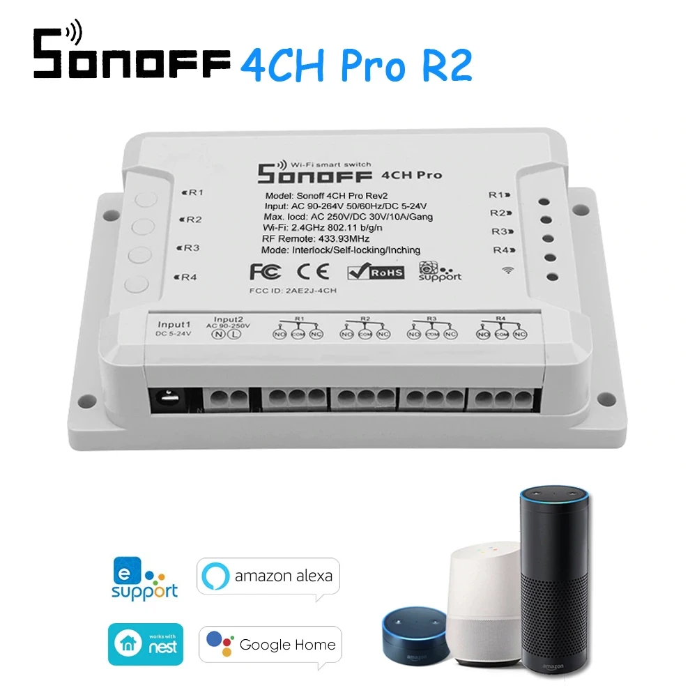 Sonoff 4CH R2/Pro R2 умный Wifi переключатель домашний 433 МГц RF Wifi светильник 4 комплекта 3 режима работы инчинг Блокировка для Alexa