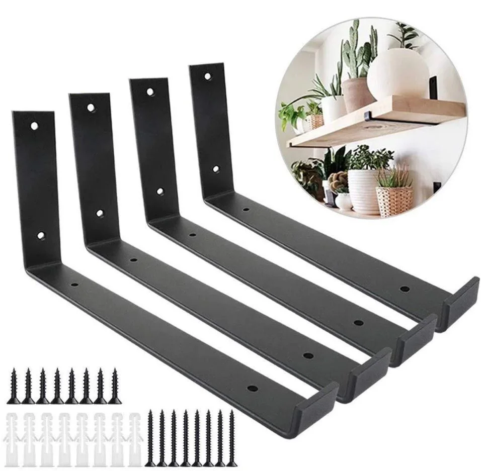 Кронштейн для поддержки полок L-образной формы из железа для декора полок в домашней кухне, офисе, баре или лофте. Комплект из 4 штук.