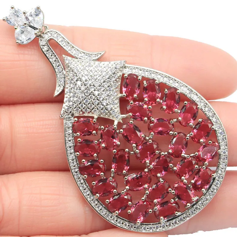 

63x35mm Highly Recommend Silver Pendant for Women Created Pink Raspberry Rhodolite Garnet ZIrcon Drop Shipping Gift
