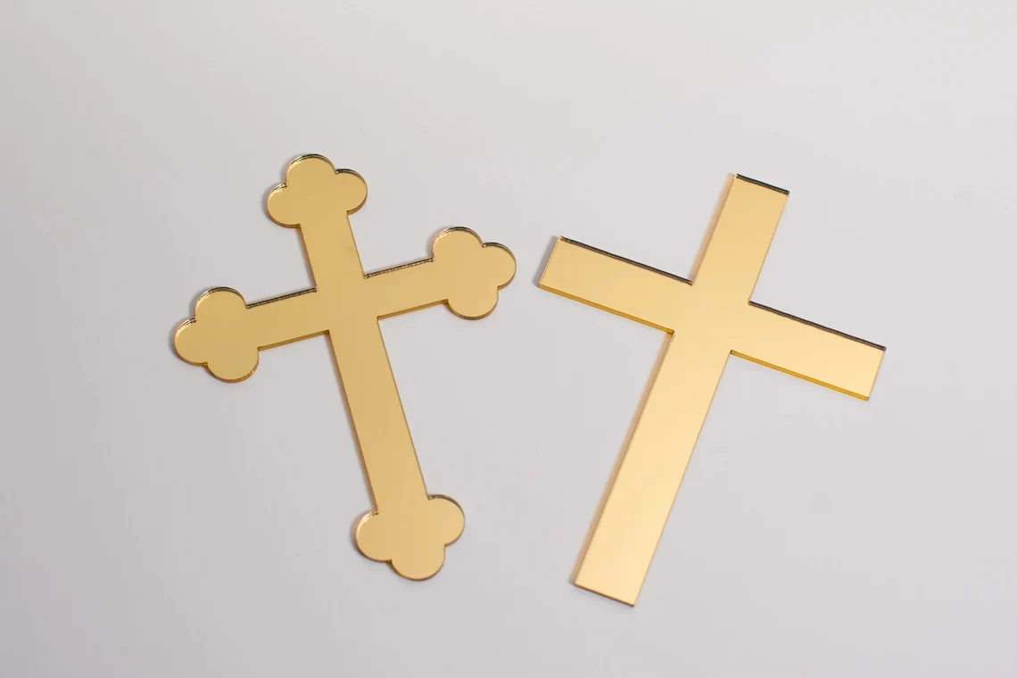 Акриловый крест для крещения зеркальный серебряный украшения торта золотой