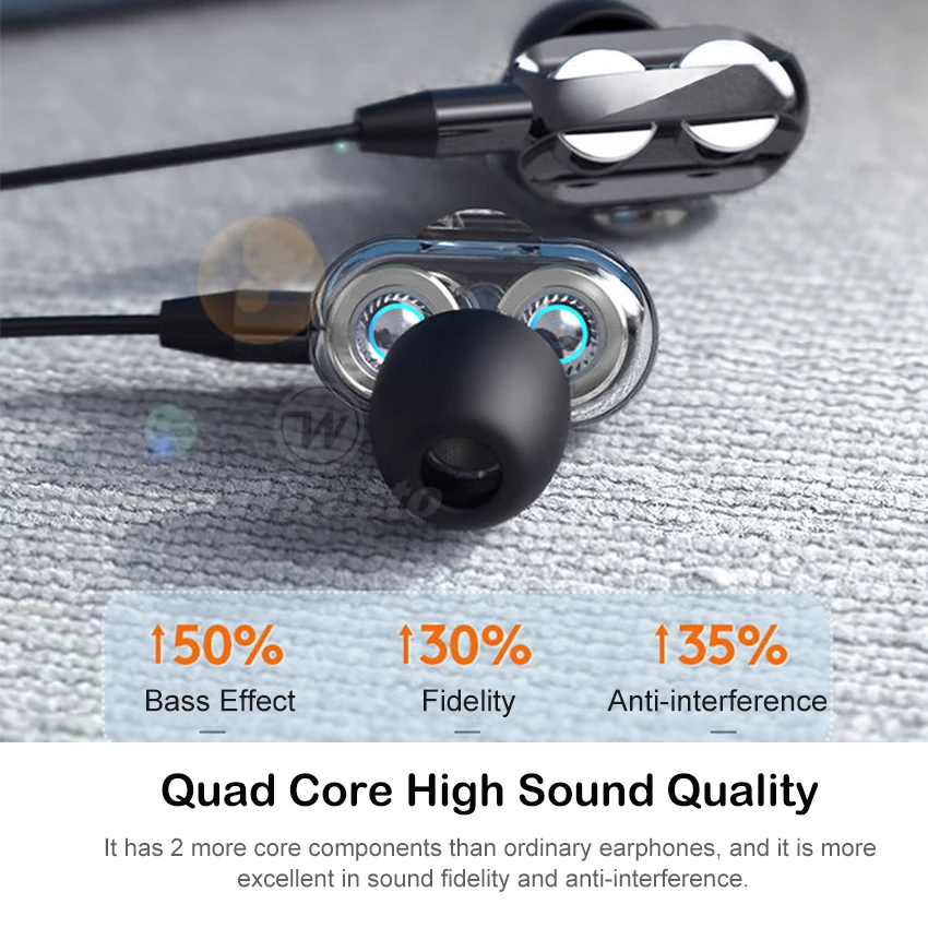 Проводные наушники-вкладыши Wiresto звуконепроницаемые затычки с четырехъядерным