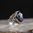 Полудрагоценным камнем сапфировый Кубический Цирконий 925 пробы серебро Для мужчин, кольцо, кольцо из нержавеющей стали