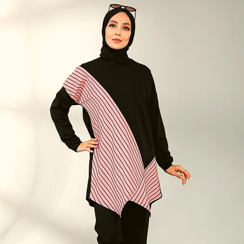 

2 Piece Womens Set Sport Abaya Hijab 100% Cotton Dubai Dress muslim sets aid moubarak ensembles robe arabe