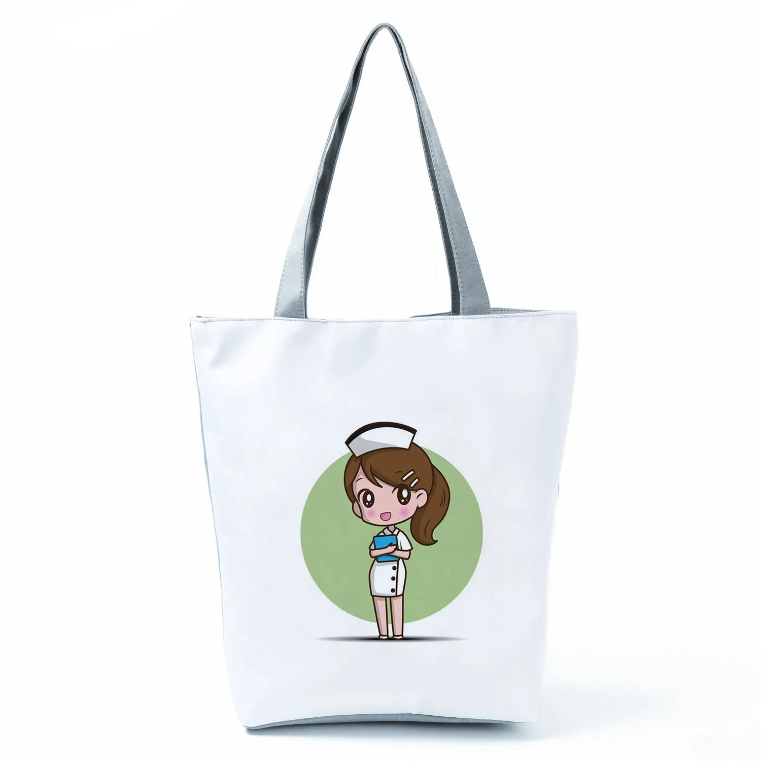 Nurse Needle Tubing Pattern Printed Customized Eco Shopper Polyester Totes Bags Women's Handbag Reusable Grocery Bag Pretty Gift