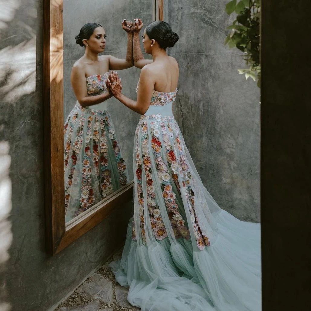 

Strapless Floral Dress A-line Long Evening Dresses Ruffles Tulle Dress Elegant Dresses For Women Maxi Dress Wedding Evening Gown