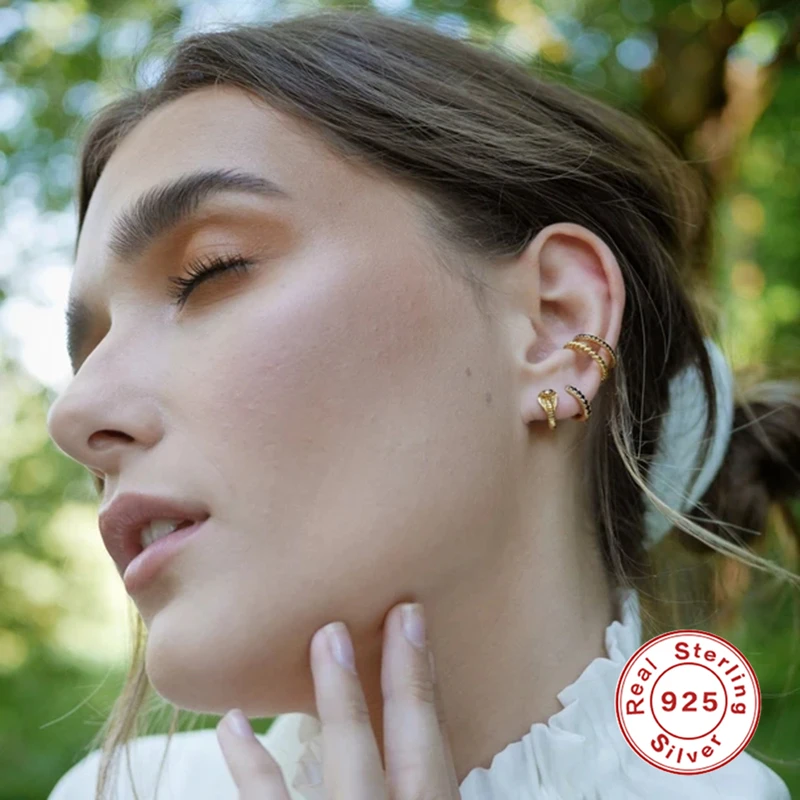 

ROMAD 925 Silver Earrings Woman Cobra Hoop Earring For Women Korean Jewelry 2020 Fashionable Earring Zircon Pendientes Brincos