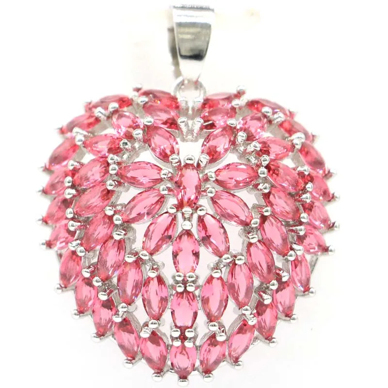 

40x28mm SheCrown Delicate Heart Rhodolite Garnet London Blue Topaz Women Fine Jewelry 925 Sterling Silver Pendant