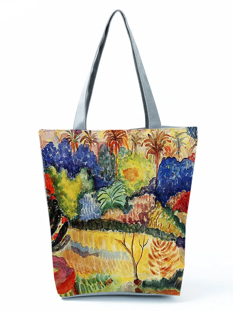 

Bag Female Oil Painting Printing Handbags Art Women Shoulder Bag High Capacity Shopping Bag Travel Beach Bag Bright Colors Tote