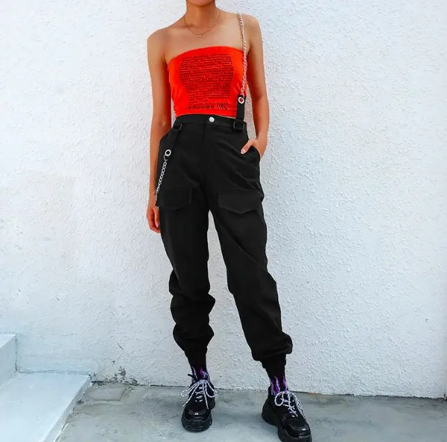 

Surge Woman Pant Sweatpant Jogger Black Chain Gothic Basic Casual Streetstyle Highwaist Cool 2021 New Trend