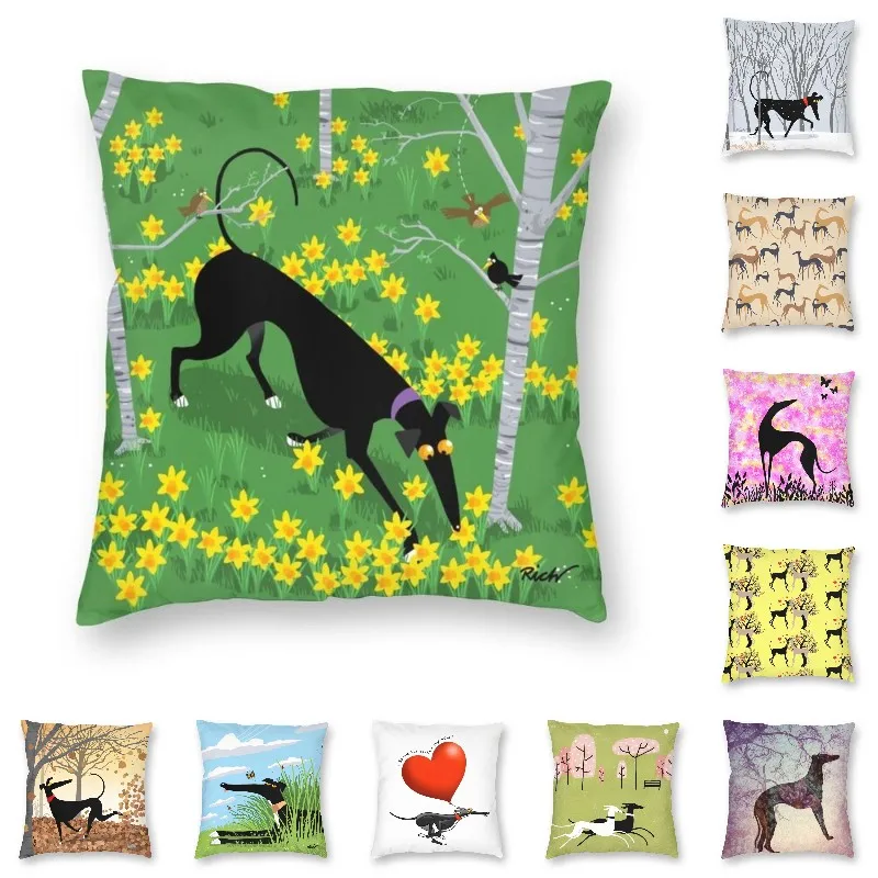 

Italian Greyhound Art Square Pillow Case Decoration Daffodil Hound Nature Spring Cartoon Cushions Throw Pillow For Living Room