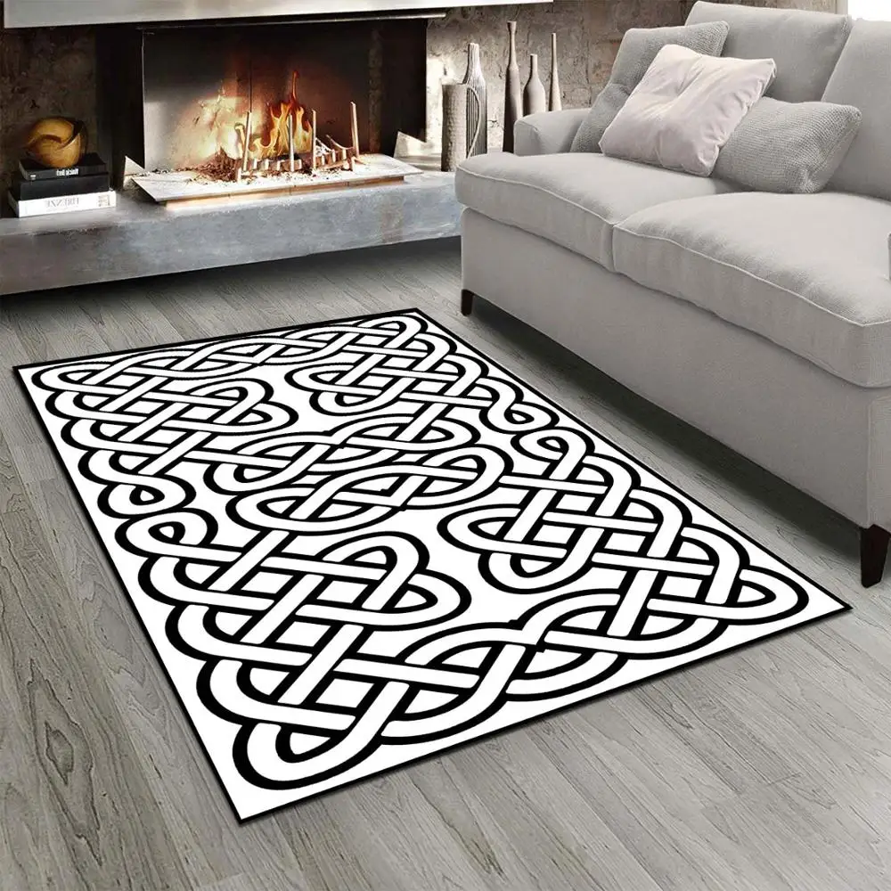 

Else Black White Geometric Ethnic Morrocan Ropes 3d Print Non Slip Microfiber Living Room Modern Carpet Washable Area Rug Mat