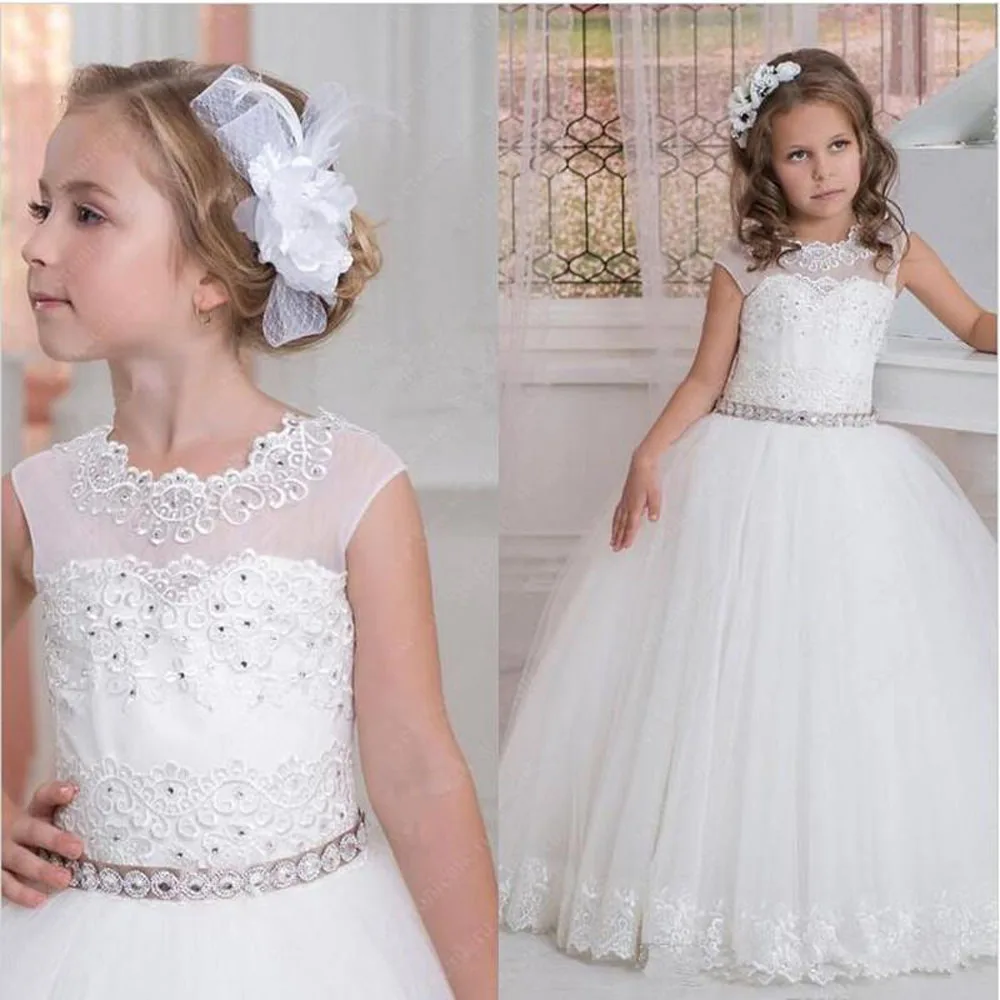 

Cap Sleeves Beading Lace Tulle Flower Girl Dresses Vintage Child Pageant Dresses Beautiful Girl Wedding Dresses