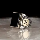 Традиционное кольцо ручной работы с гравировкой из серебра натуральный камень оникс пробы 925 пробы, Турецкая печатка, ювелирные изделия в стиле рок, подарок для женщин и мужчин