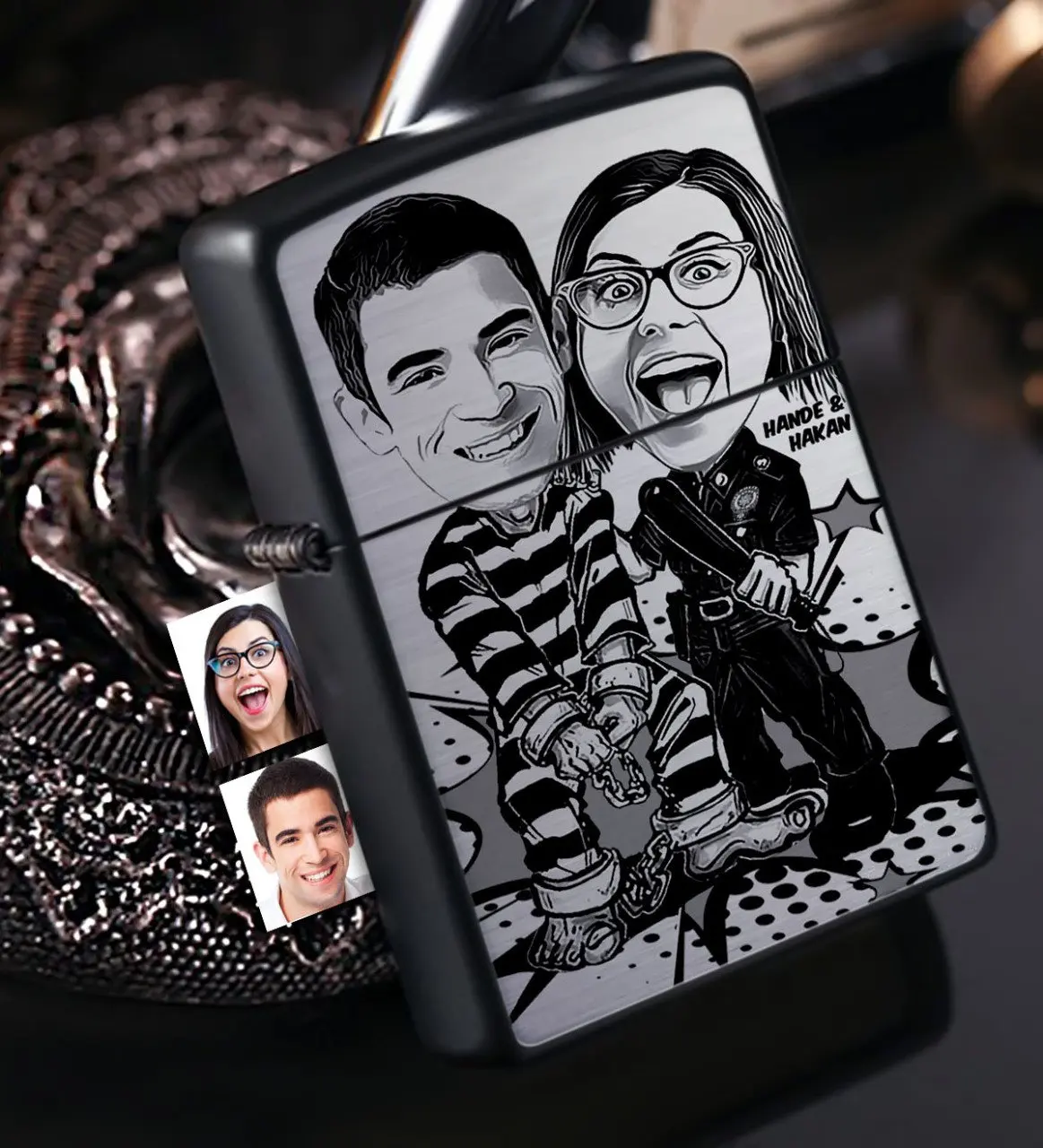 

Personalized Valentine Caricature Of Gasoline Black Metal Cigarette lighter-7