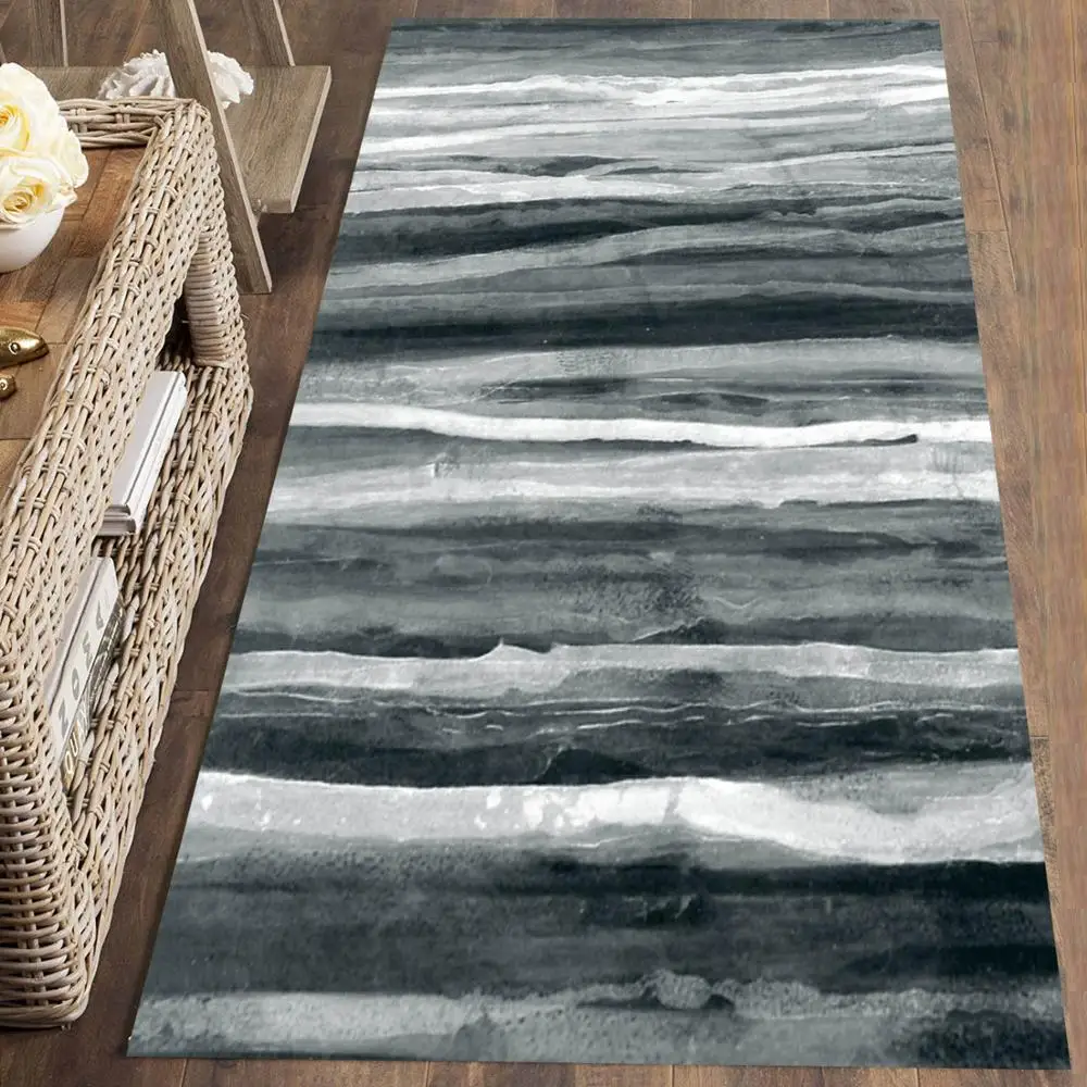 Коврик из микрофибры с 3D-принтом моющийся серый белый черный волнистые линии