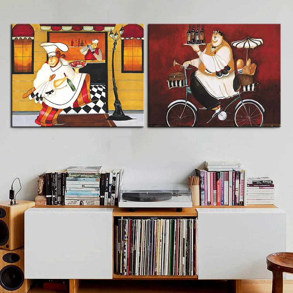 

Wall Pictures Kitchen Room 2 Panel Painting cook house Wall Art for Home Decor Oil Painting Wall Art Print on Canvas No Framed