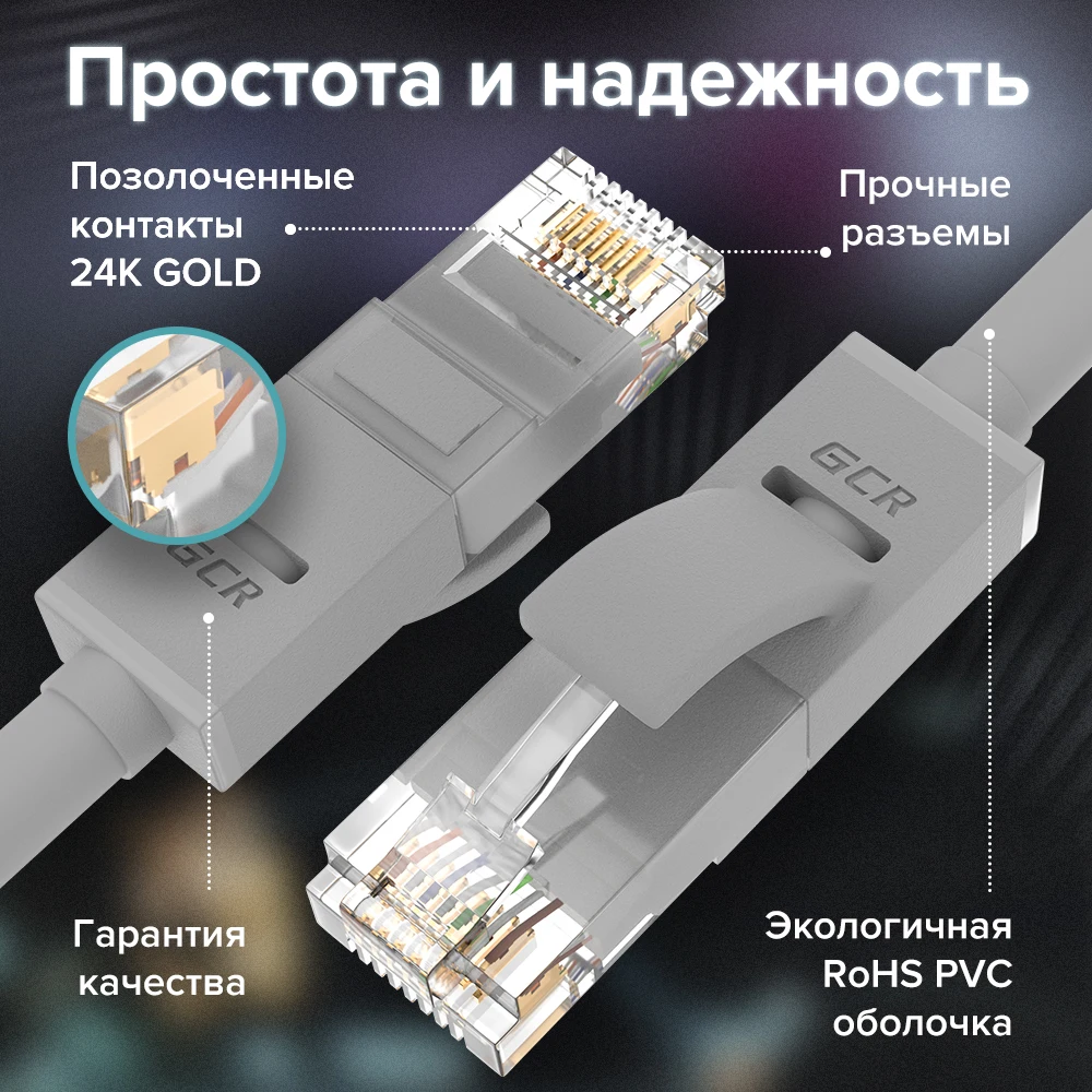 GCR Сетевой кабель патч корд cat 5e RJ45 Lan Ethernet high speed для Интернета роутер Smart TV ПК PS Xbox