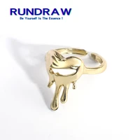 rundraw fashion women men zinc alloy gold silver color drop melting heart ring opening adjustable rings party gift jewelry