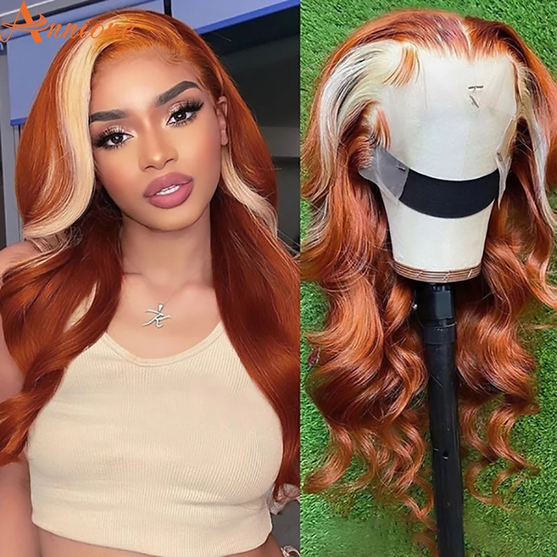 

13x4 Ginger Lace Front Wig With Blonde Highlight Wig 180% Density Colored Body Wave Lace Frontal Wigs 613 Ombre Human Hair Wigs