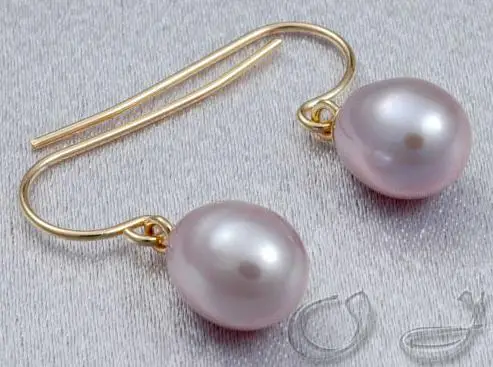 

New Unique Deasign AA Pearl Earring Freshwater Pearl Lavender 10x8mm Genuine Pearl Jewelry Drop Gold Silver Hooks