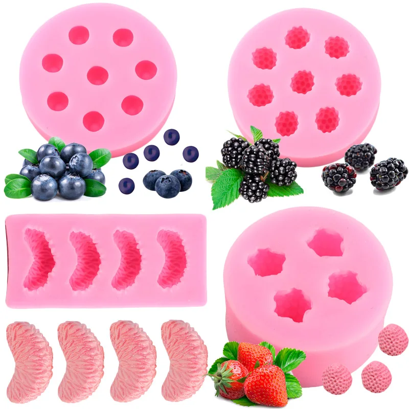Fruit Strawberry Blueberry Mulberry Silicone Mold Pineapple Orange Fondant Chocolate Jelly Candy Resin Mold Cake Decorating Tool